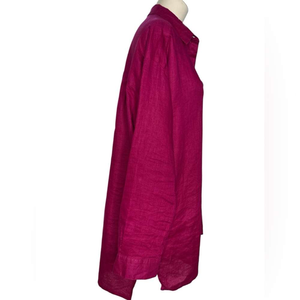 Eileen Fisher Irish Linen button down Shirt Magenta Medium - Picture 3 of 9